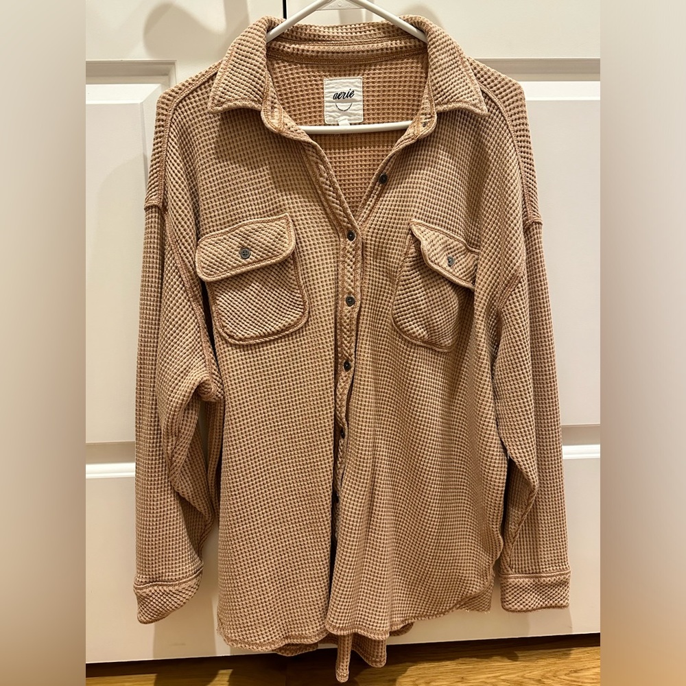 Aerie Lumber Jane Waffle Button Up - Size S - Brown